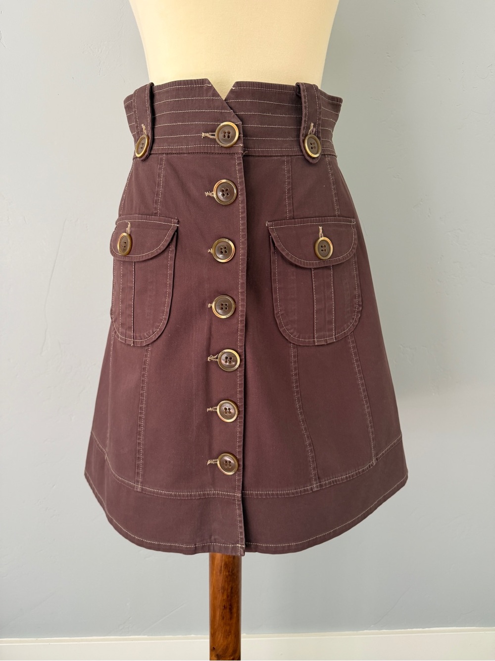 Nanette Lepore Deep Aubergine / Eggplant Button-Front A-Line Skirt Size 8